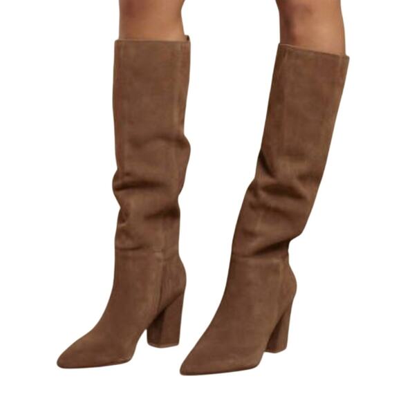 Steve Madden Raddle Taupe Tan Suede Leather Heeled Knee High Boots 10 - Picture 1 of 9